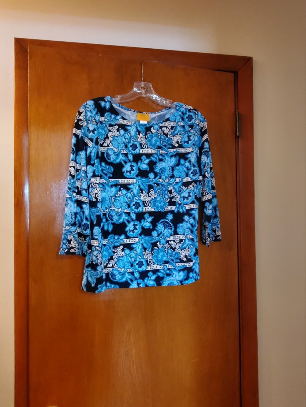 Ruby Rd. Black and Blue Floral Long Sleeve Tee